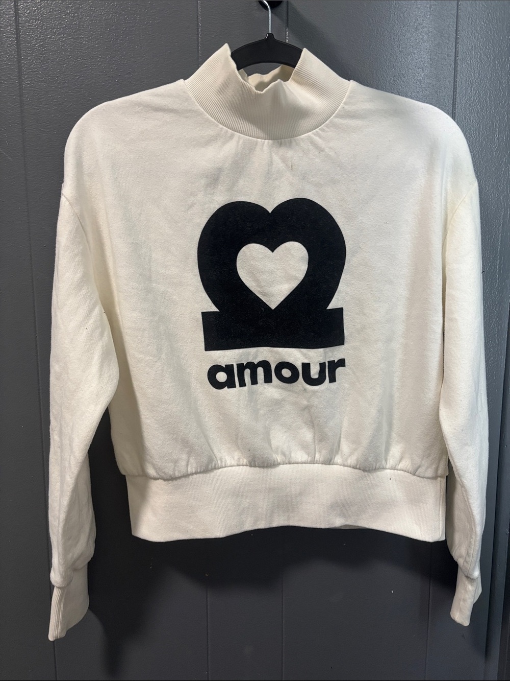 Amour Graphic Mock Neck Sweatshirt - Cream/Black Small